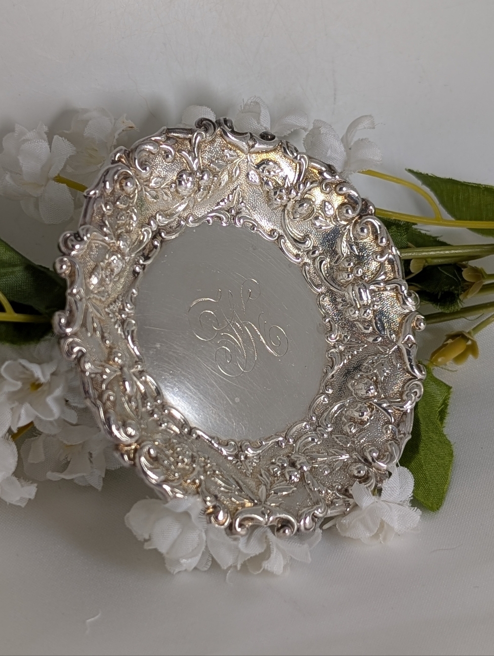Antique Gorman Sterling Silver Floral Repousse Nut Bowl